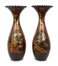 A Pair of Japanese Lacquered-Porcelain Baluster Vases