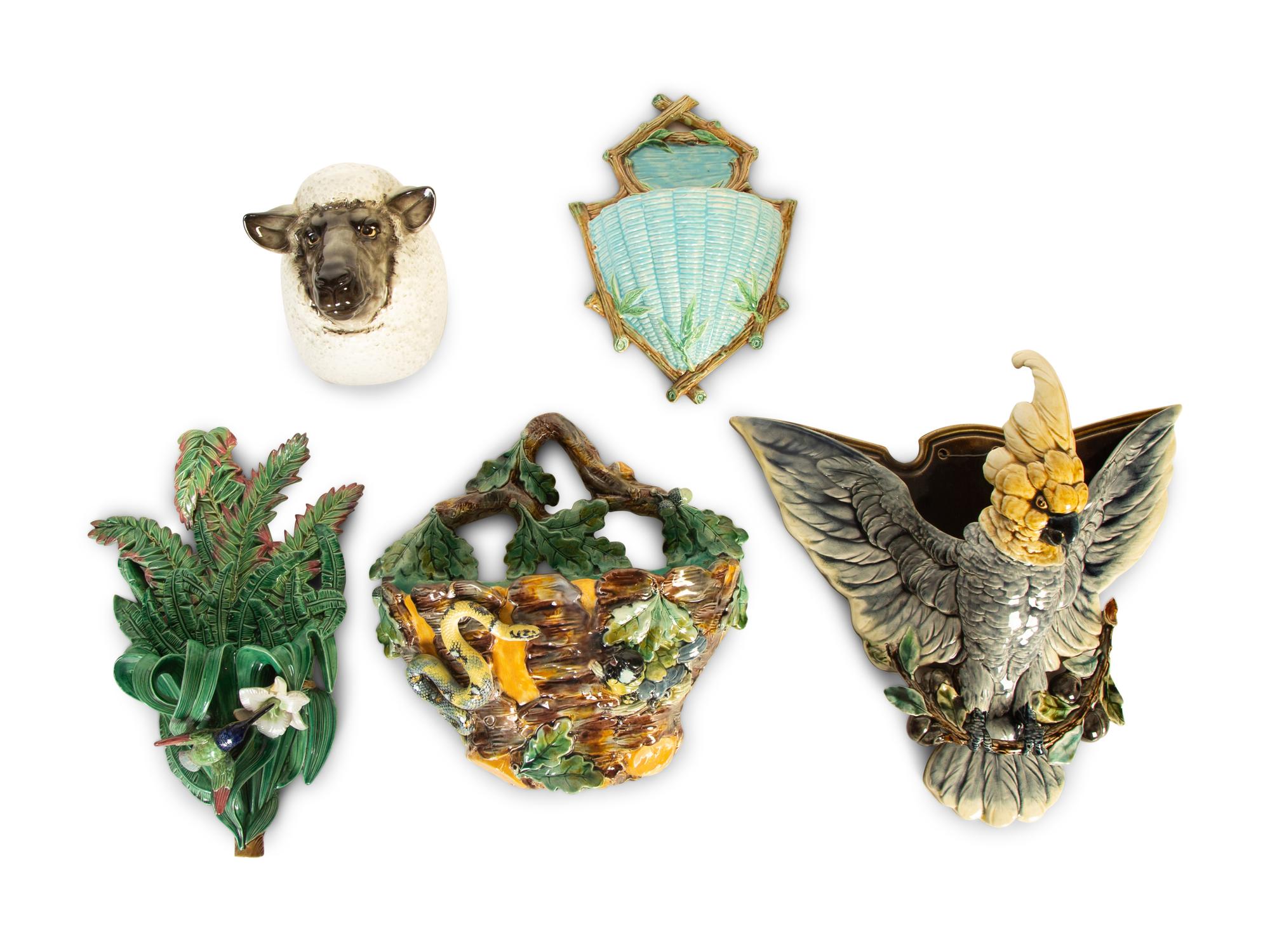 A Group of Five Majolica Wall Pieces — 19th/20th Century
