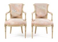 A Pair of Louis XV Style Painted Fauteuil Height 36 inches. — 20TH CENTURY