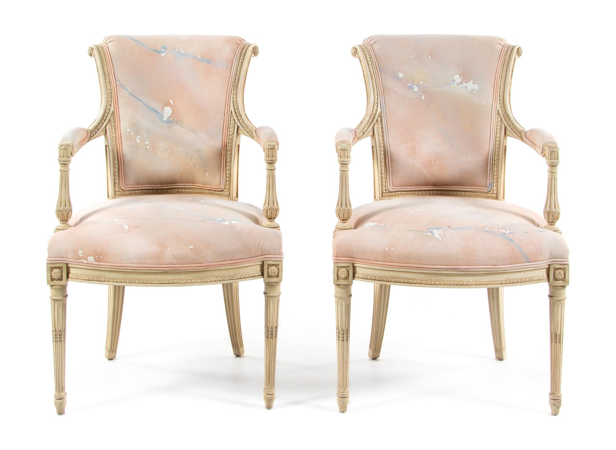 A Pair of Louis XV Style Painted Fauteuil Height 36 inches. — 20TH CENTURY