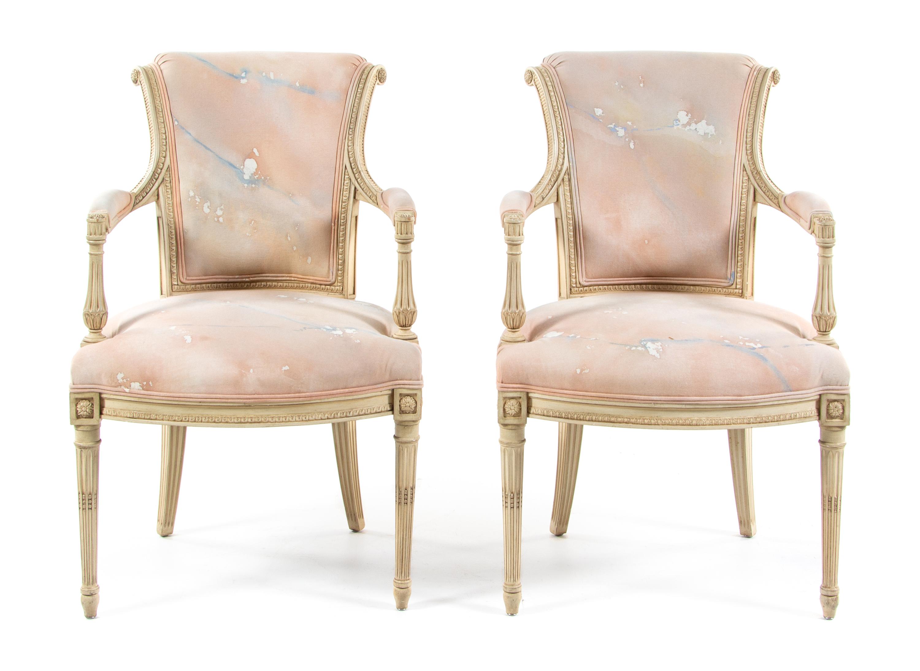 A Pair of Louis XV Style Painted Fauteuil Height 36 inches. — 20TH CENTURY