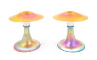 Steuben, FIRST HALF 20TH CENTURY, a pair of Calcite glass candlestick bases