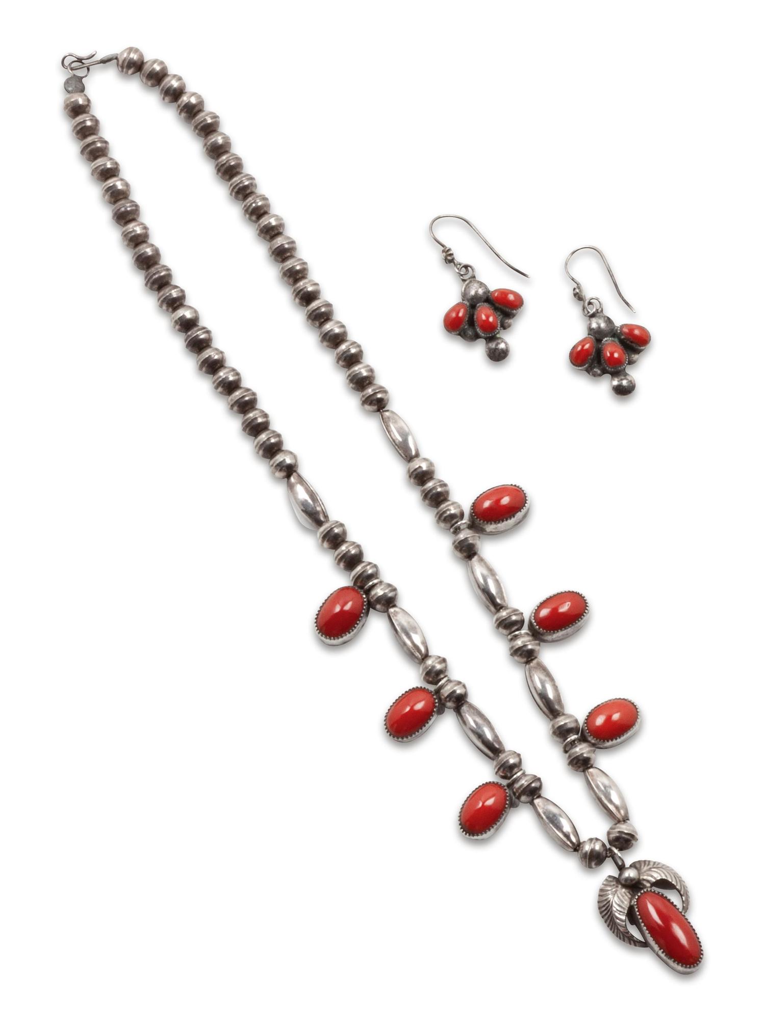 Group of Silver and Coral Jewelry