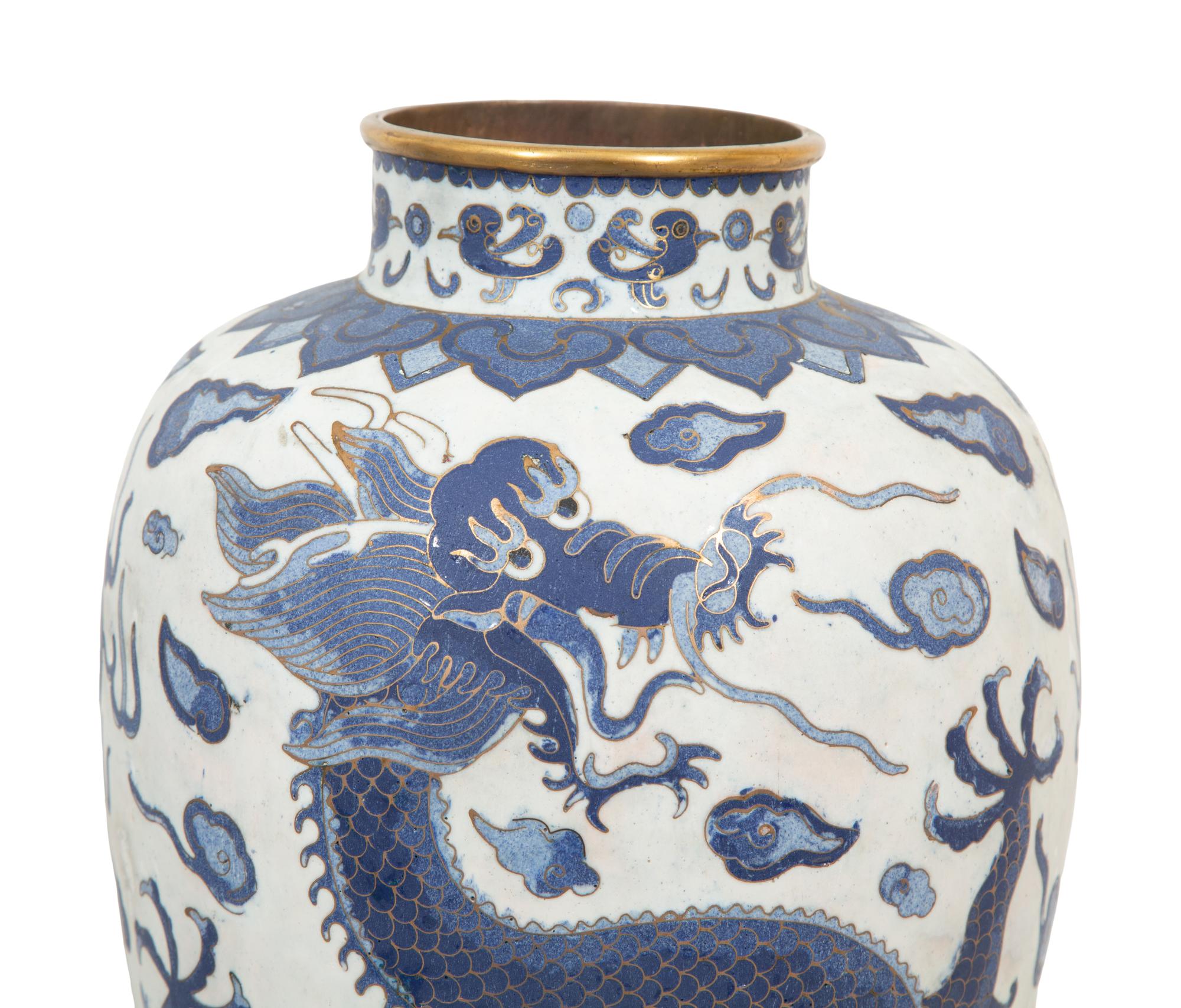 A Pair of Chinese Ming Style Cloisonne Vases