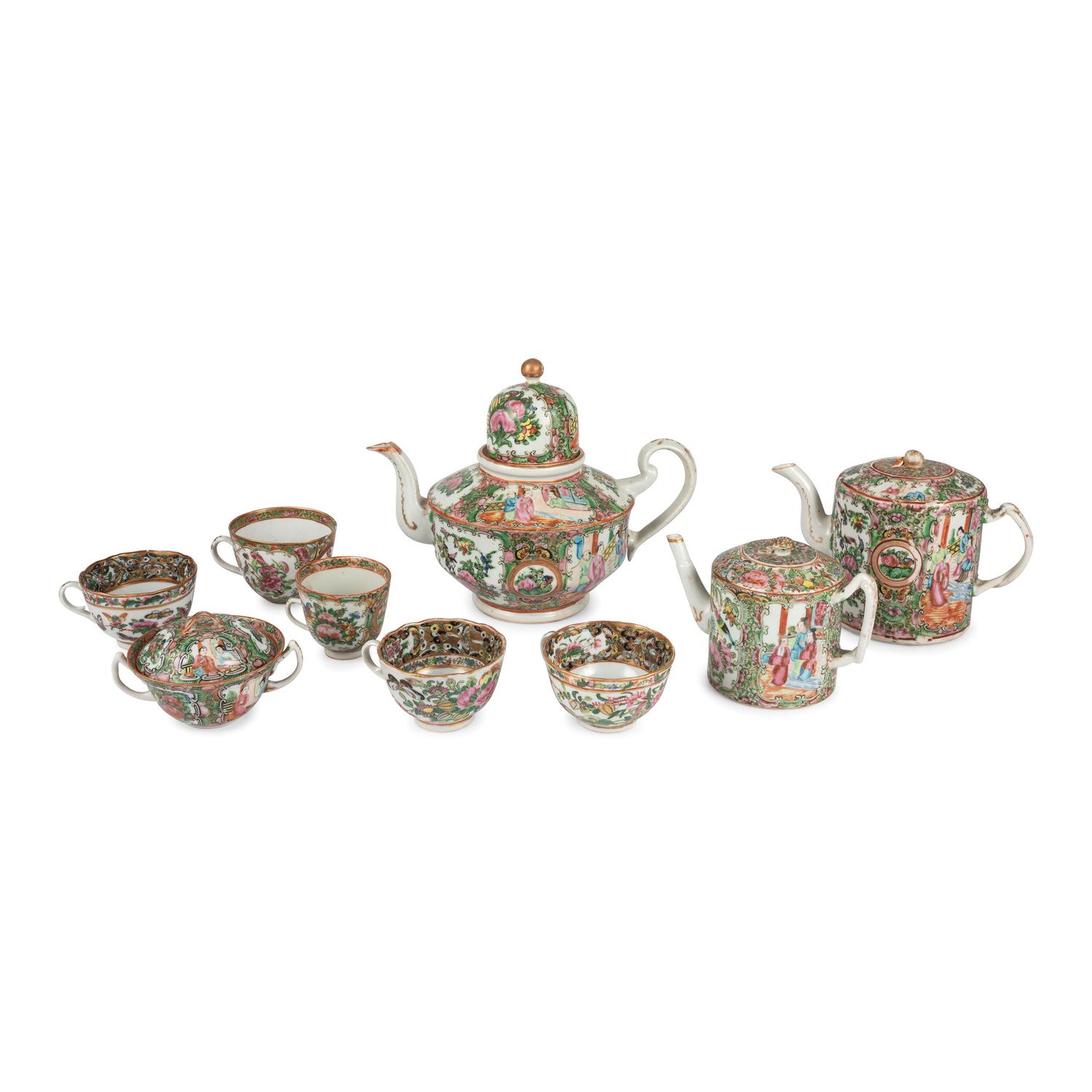 A Collection of Chinese Export Rose Medallion Porcelain Table Articles