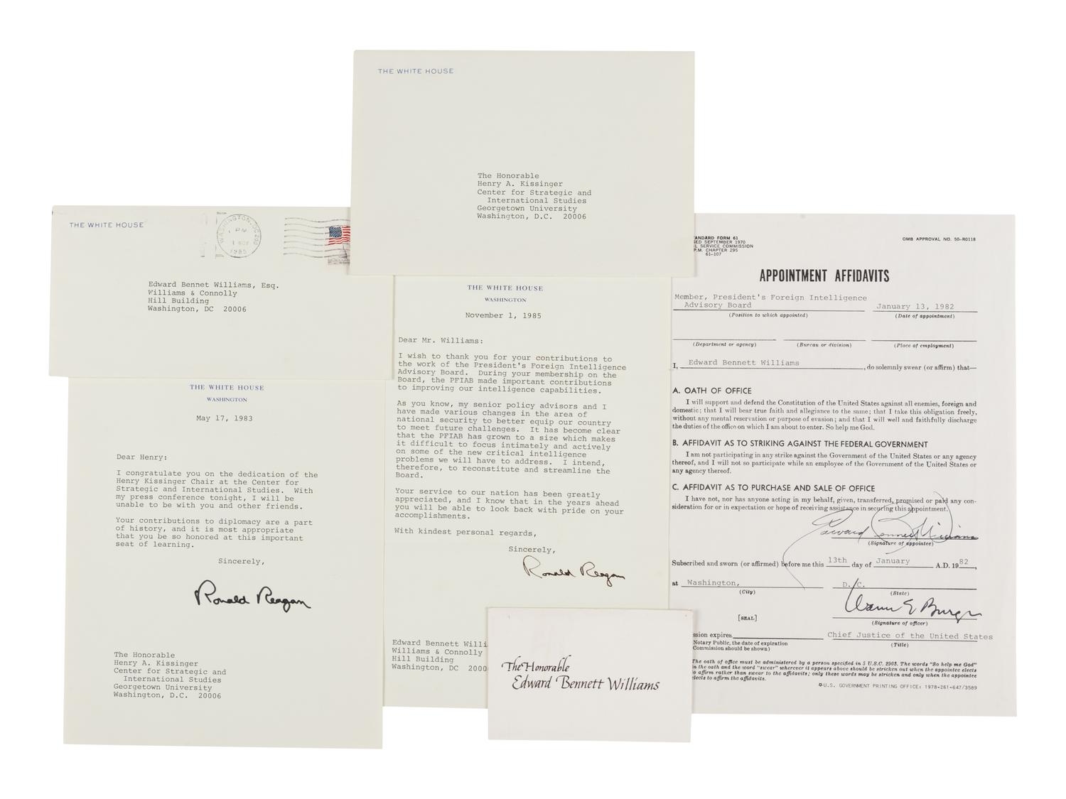 REAGAN, Ronald (1911-2004). Typed letter signed as President (“Ronald Reagan”), to Henry Kissinger. Washington D. C., 17 May 1983.