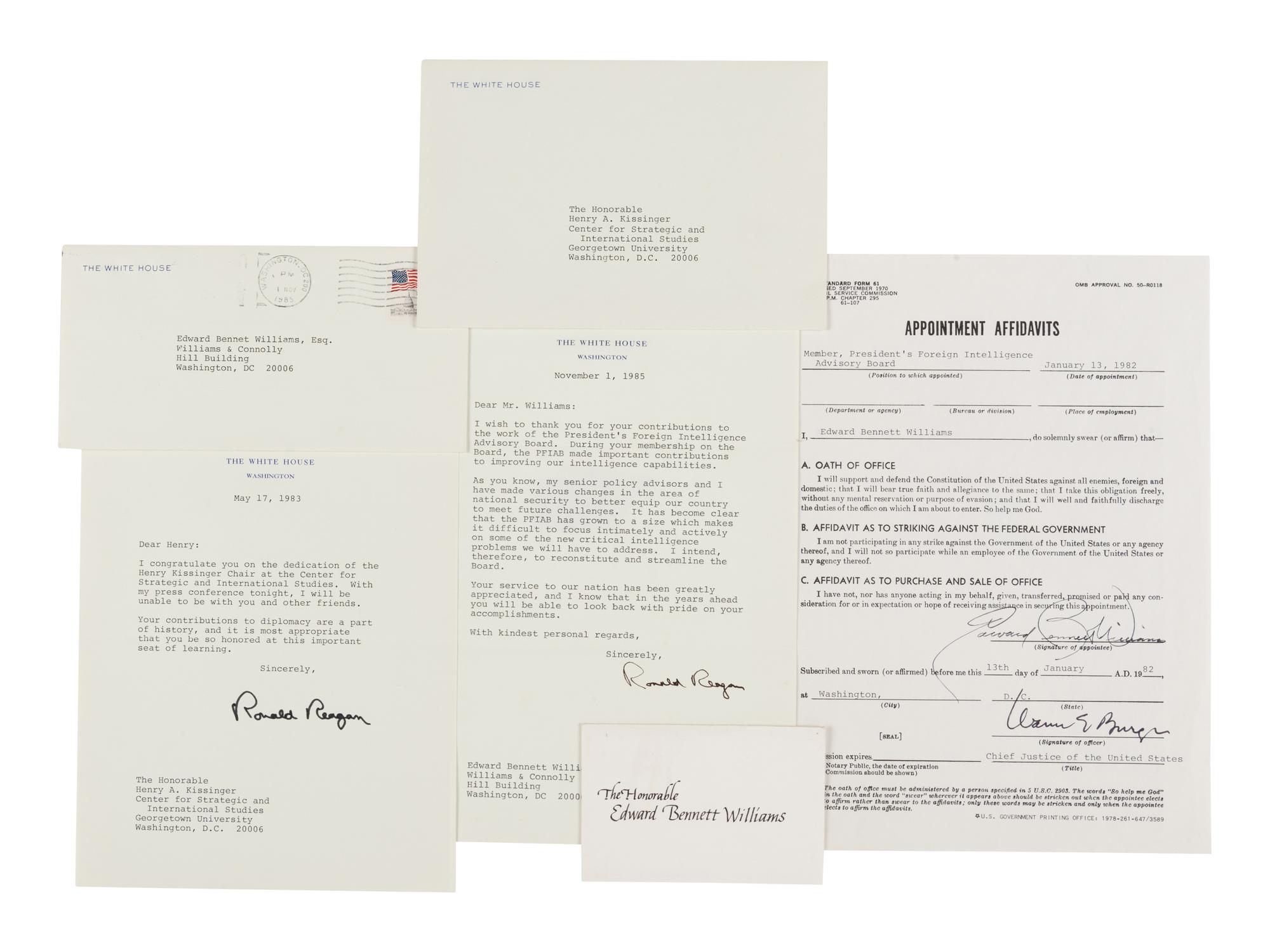 REAGAN, Ronald (1911-2004). Typed letter signed as President (“Ronald Reagan”), to Henry Kissinger. Washington D. C., 17 May 1983.