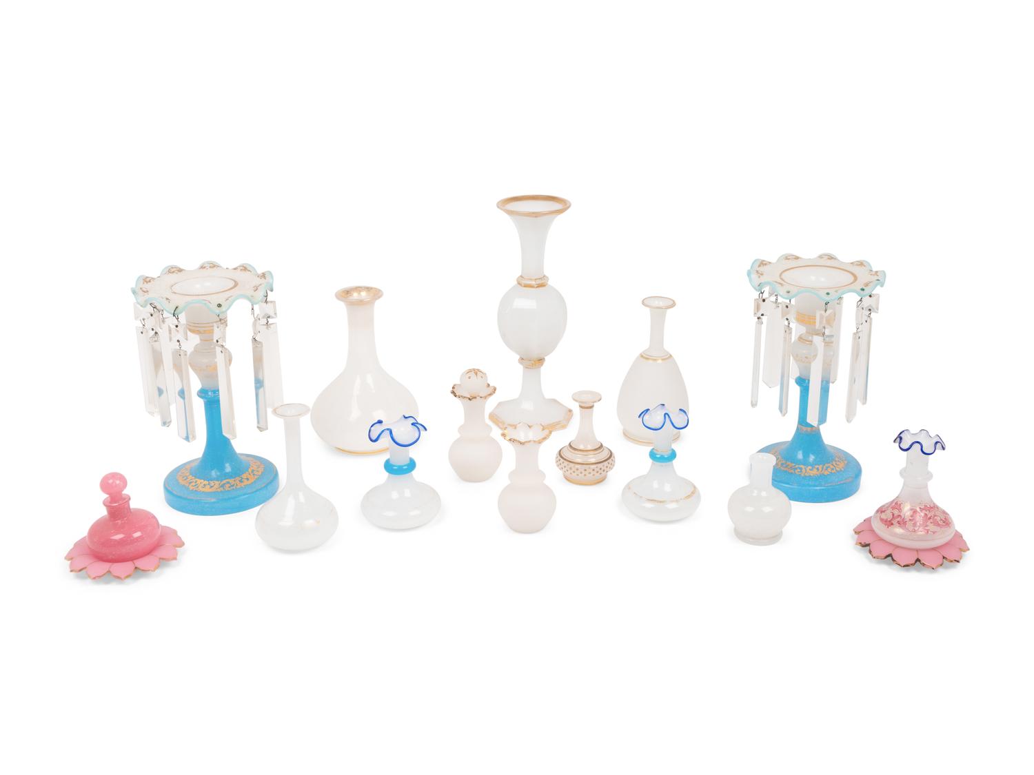 Fourteen Opaline Glass Table Articles