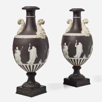 A Pair of Wedgwood Black Dip Jasperware and Black Basalt "Panther" Vases UK, late 19th century