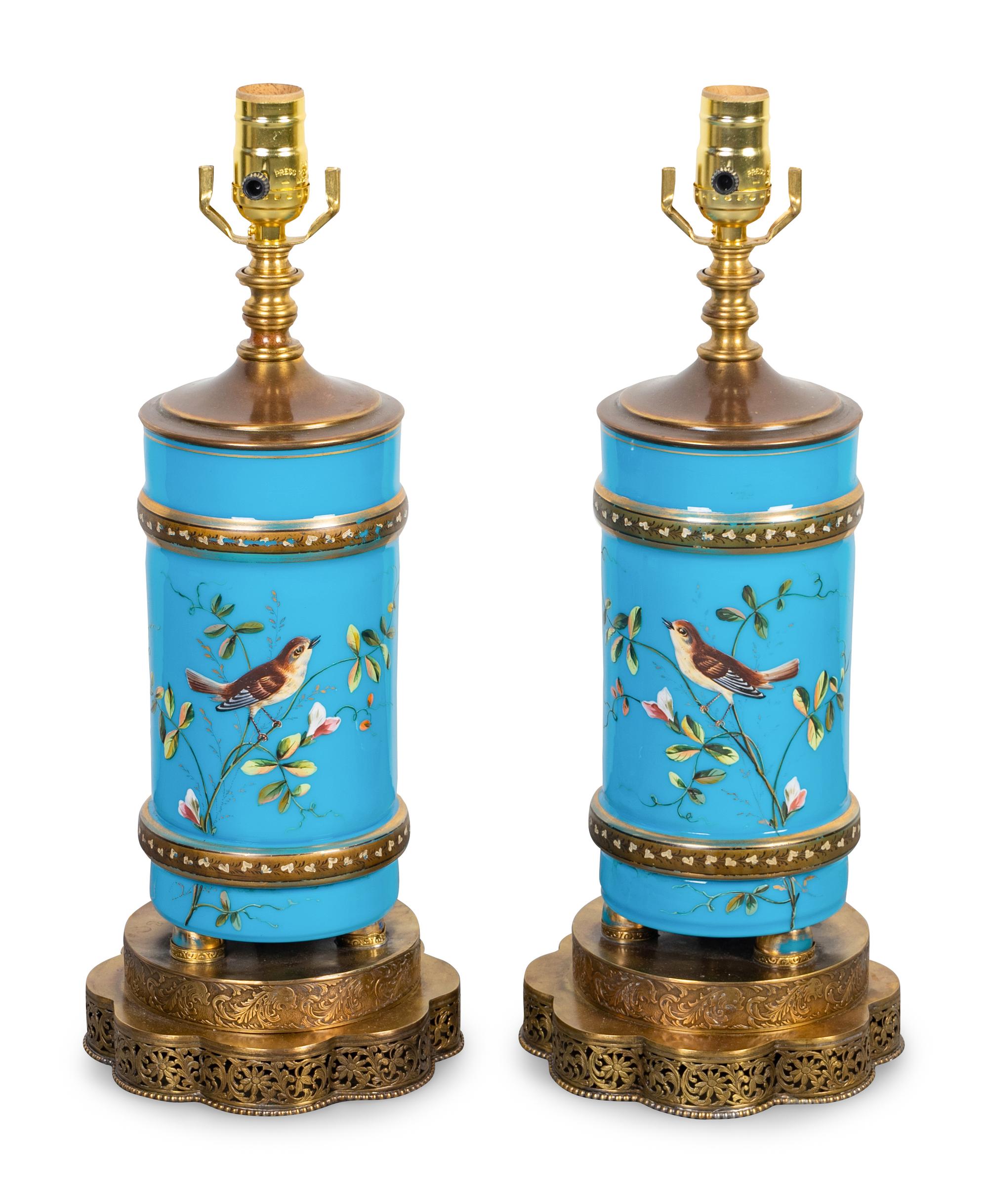 A Pair of Victorian Hand Painted Bristol Glass Vases — LATE 19TH/20TH CENTURY