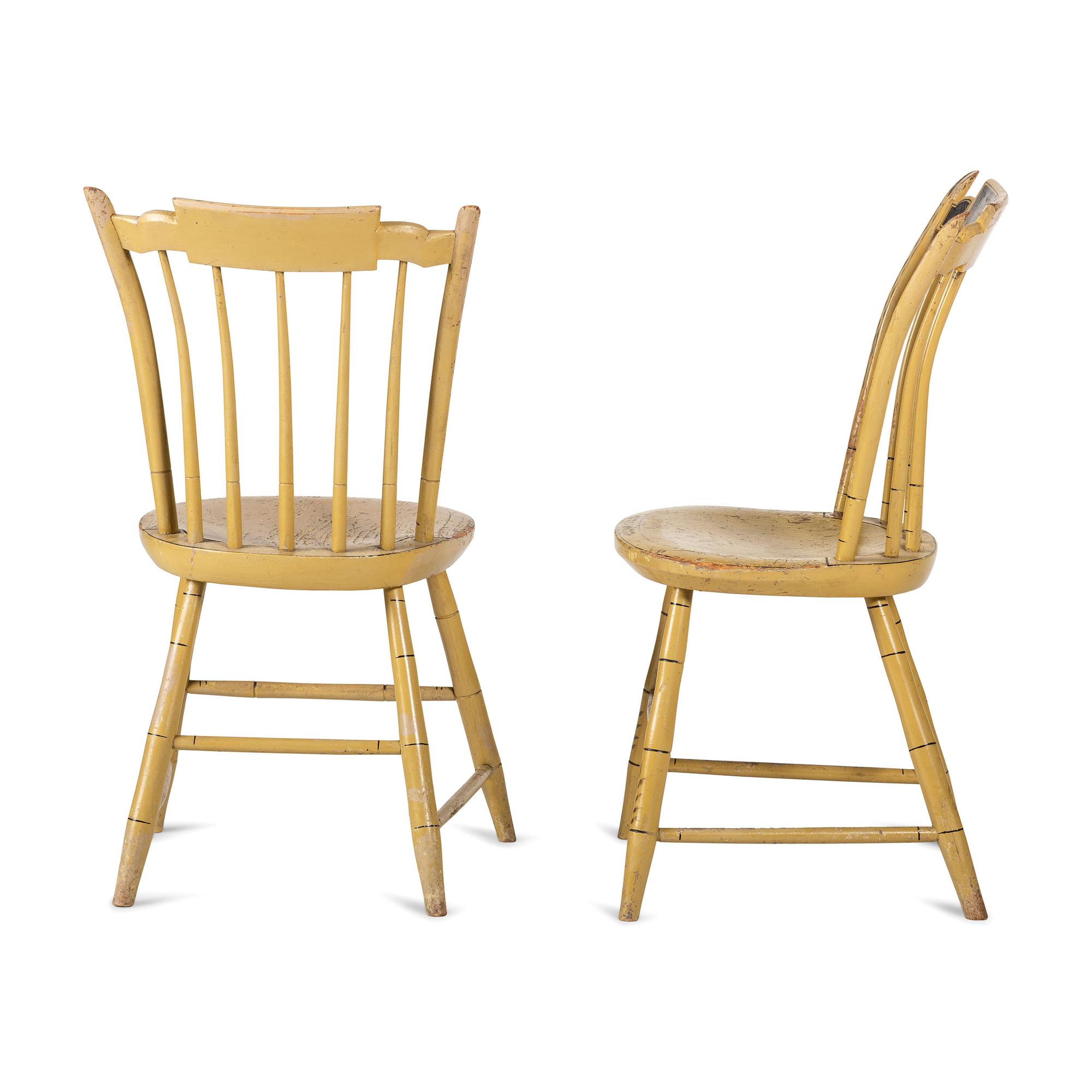 A Set of Four Yellow-Painted and Stencil Decorated Hitchcock Windsor Side Chairs
