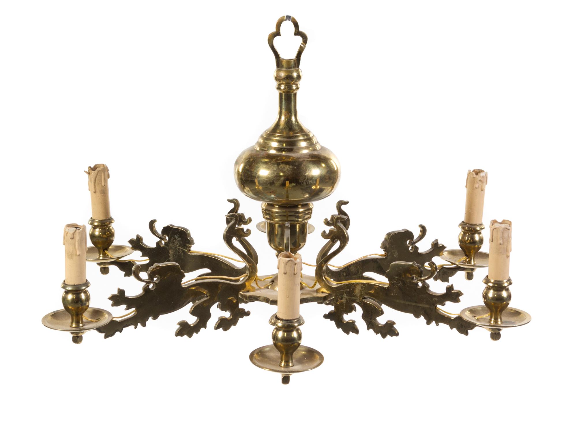 A Flemish Brass Six-Light Chandelier — 19TH CENTURY
