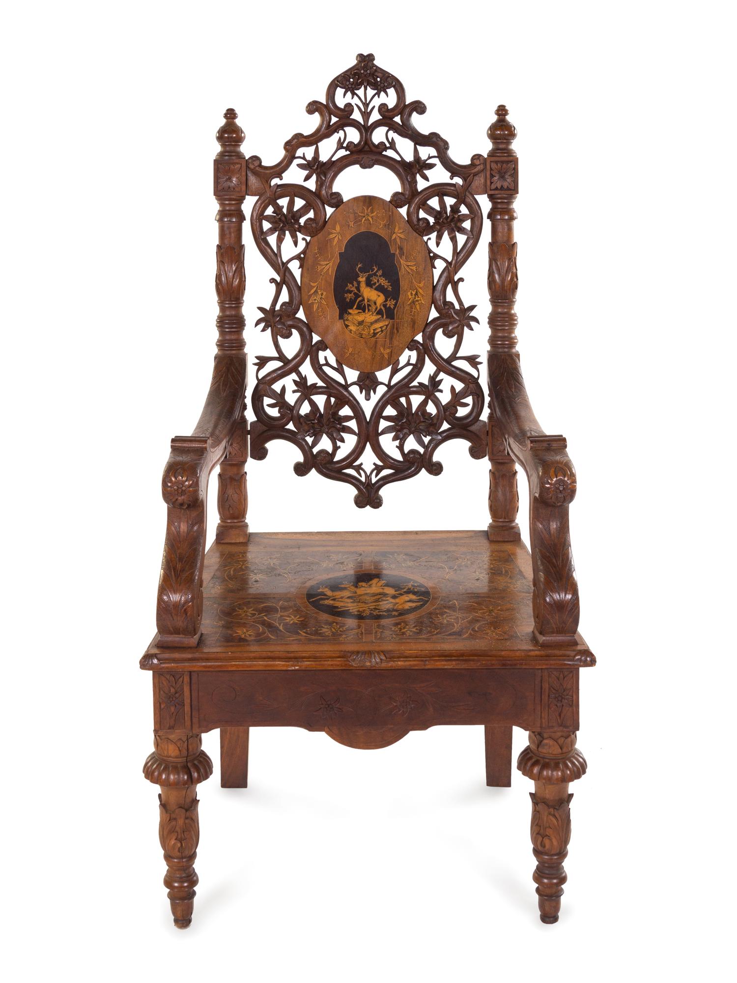 A Black Forest Marquetry Armchair