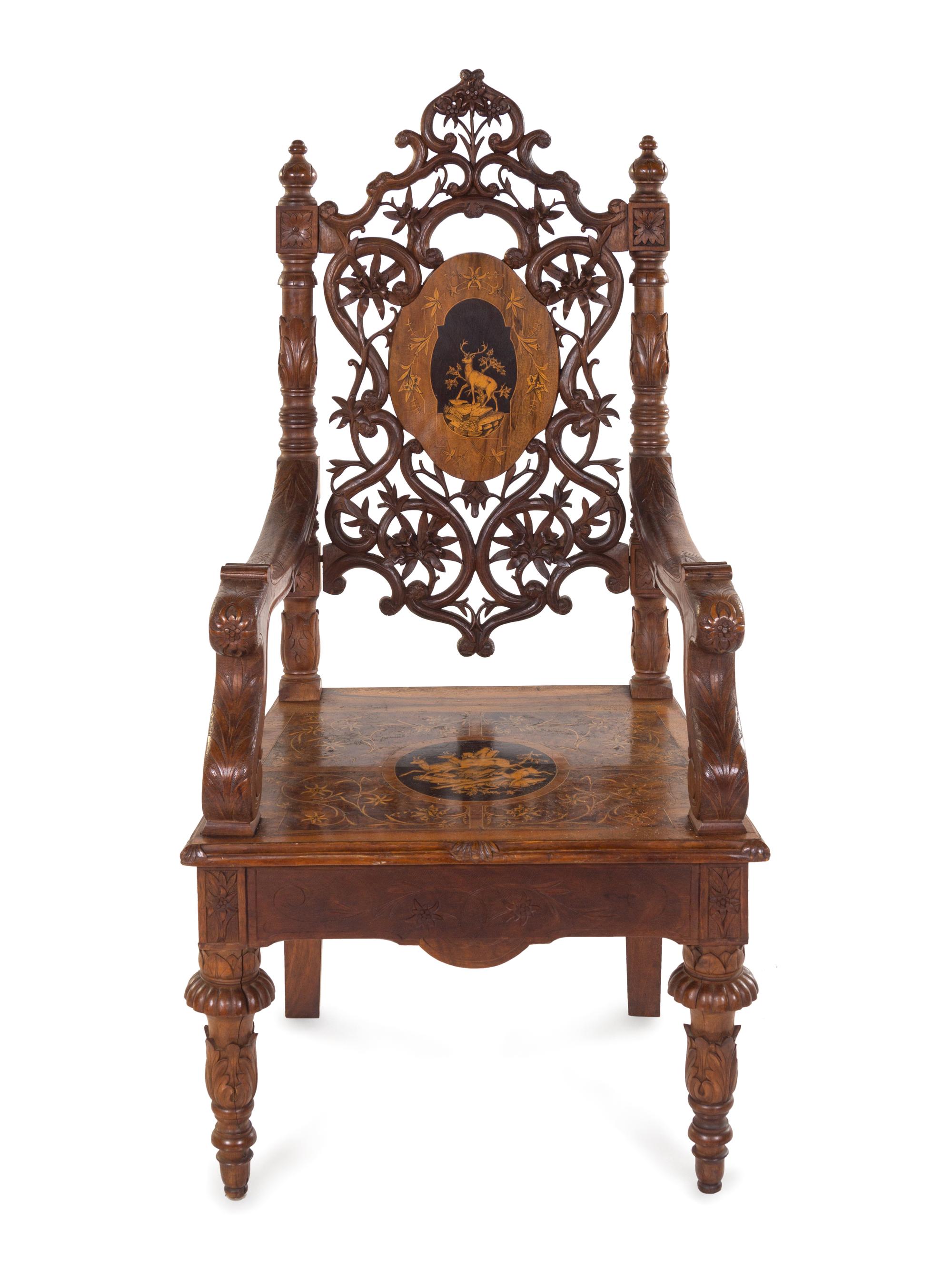 A Black Forest Marquetry Armchair