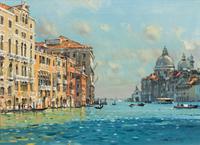Robert King, (British, b. 1936), Landscape and Venetian Scene (a pair of works)
