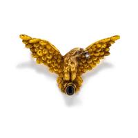 YELLOW GOLD, SAPPHIRE AND DIAMOND EAGLE BROOCH