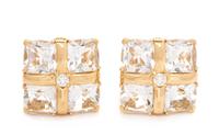 A Pair of 18 Karat Yellow Gold, Rock Crystal and Diamond 'Quad' Earclips, Seaman Schepps, 8.10 dwts.