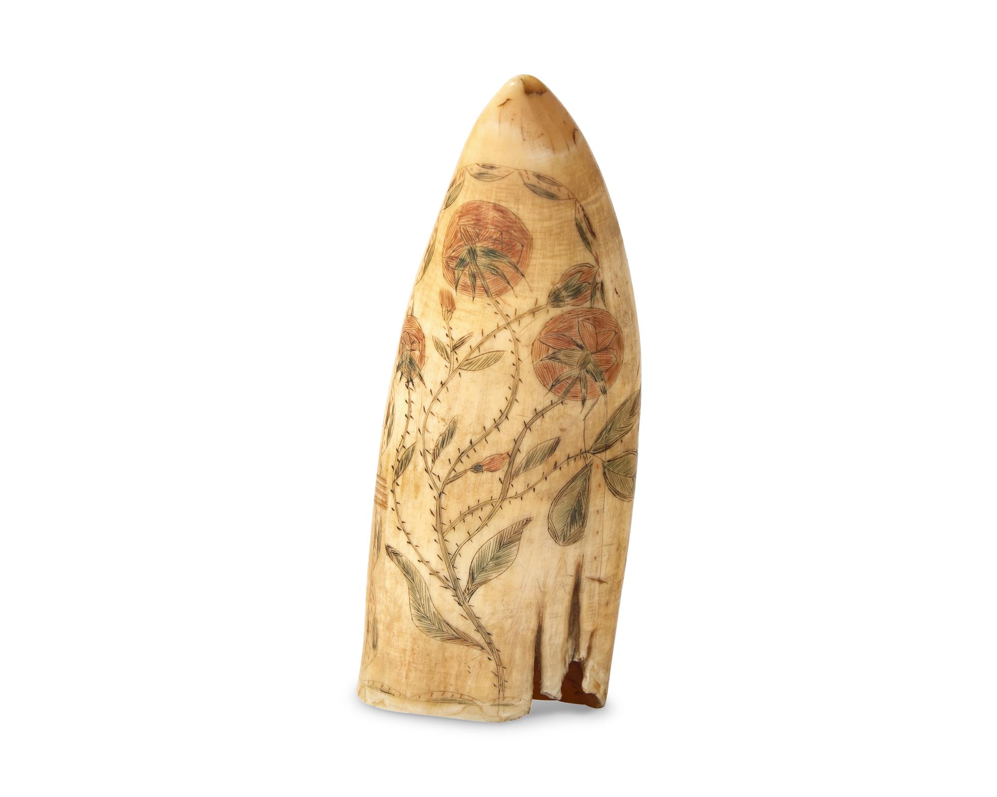 A Polychrome And Scrimshaw Whale Tooth