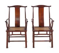A Pair of Chinese Hardwood Official's Hat Chairs, Sichutouguanmaoyi