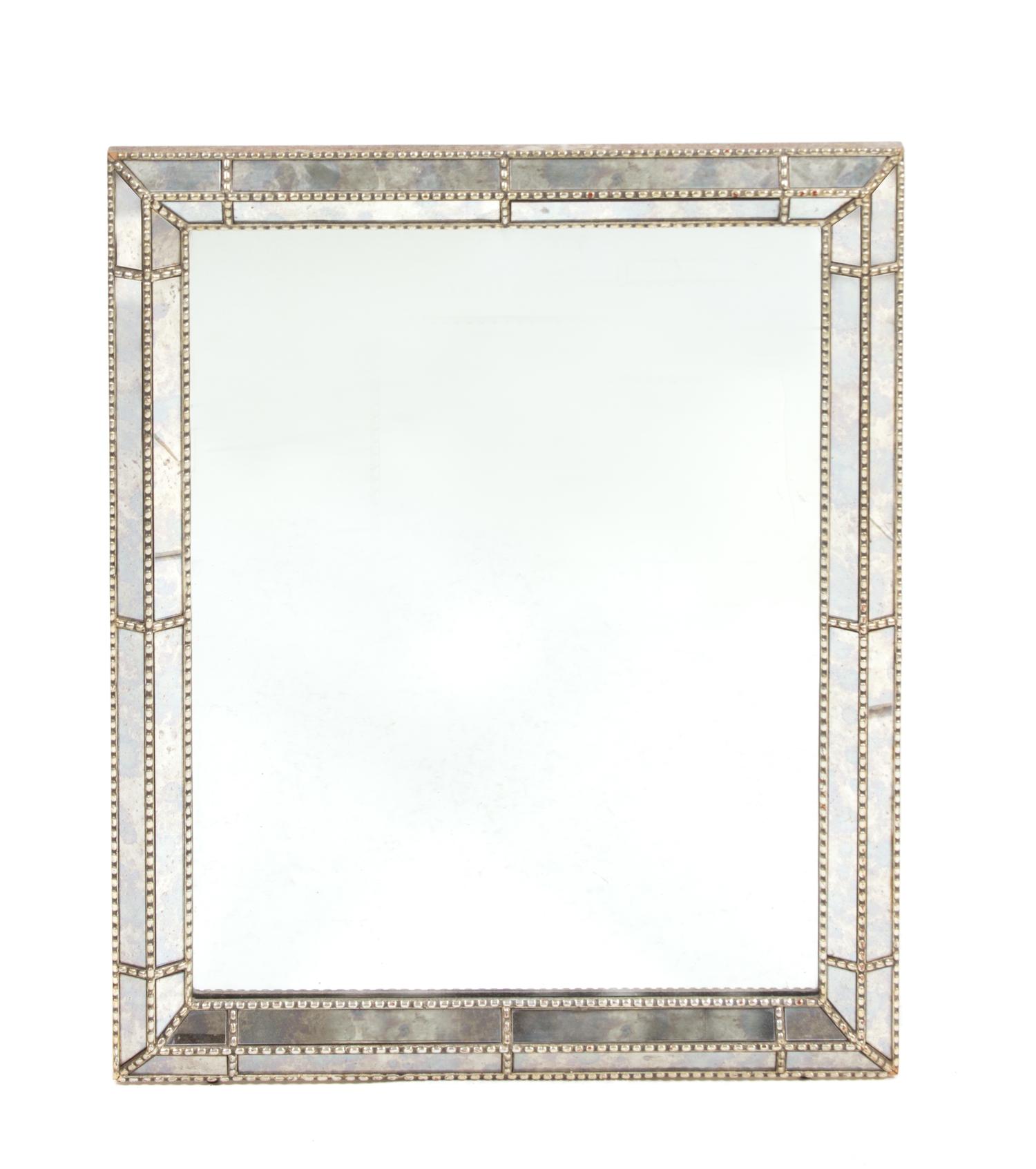 A Wall Mirror with Silvered Wood Frame and Mirrored Glass Inset Panels 36 x 29 1/4 inches. — 20TH CENTURY