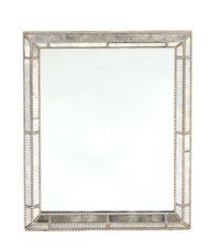A Wall Mirror with Silvered Wood Frame and Mirrored Glass Inset Panels 36 x 29 1/4 inches. — 20TH CENTURY