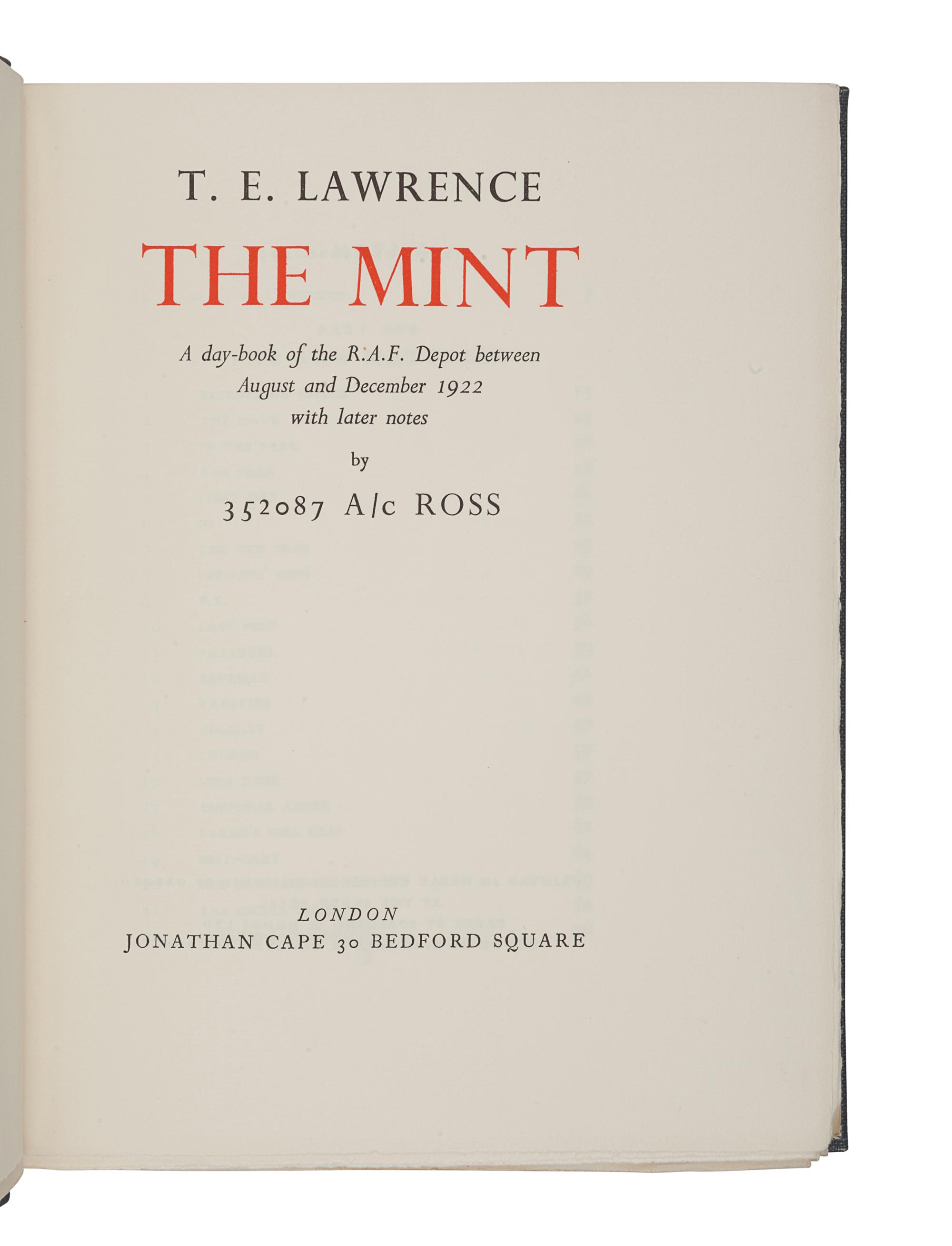 LAWRENCE, T. E. (1888-1935). Secret Despatches from Arabia . Edited by A. W. Lawrence. [Waltham St. Lawrence, Berkshire:] The Golden Cockerel Press, 1939.