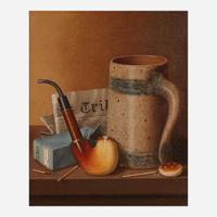 William Michael Harnett (American, 1848–1892) Still Life with New York Tribune, Beer Stein, Pipe and Tobacco