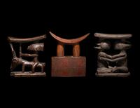 Three African Wood Headrests