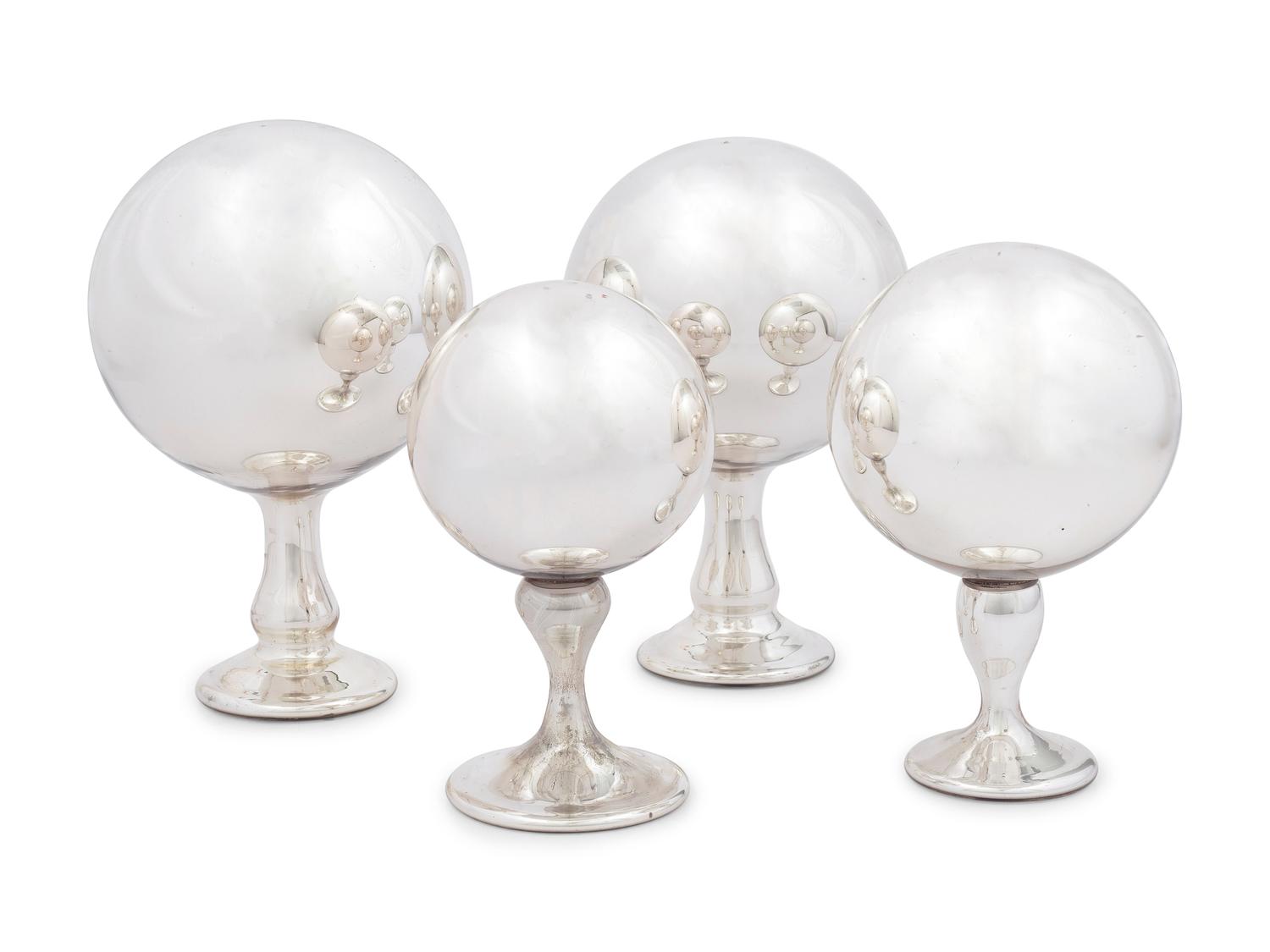 Four Mercury Glass Orbs