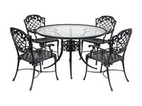 A Black Painted Metal Garden Table and Chairs