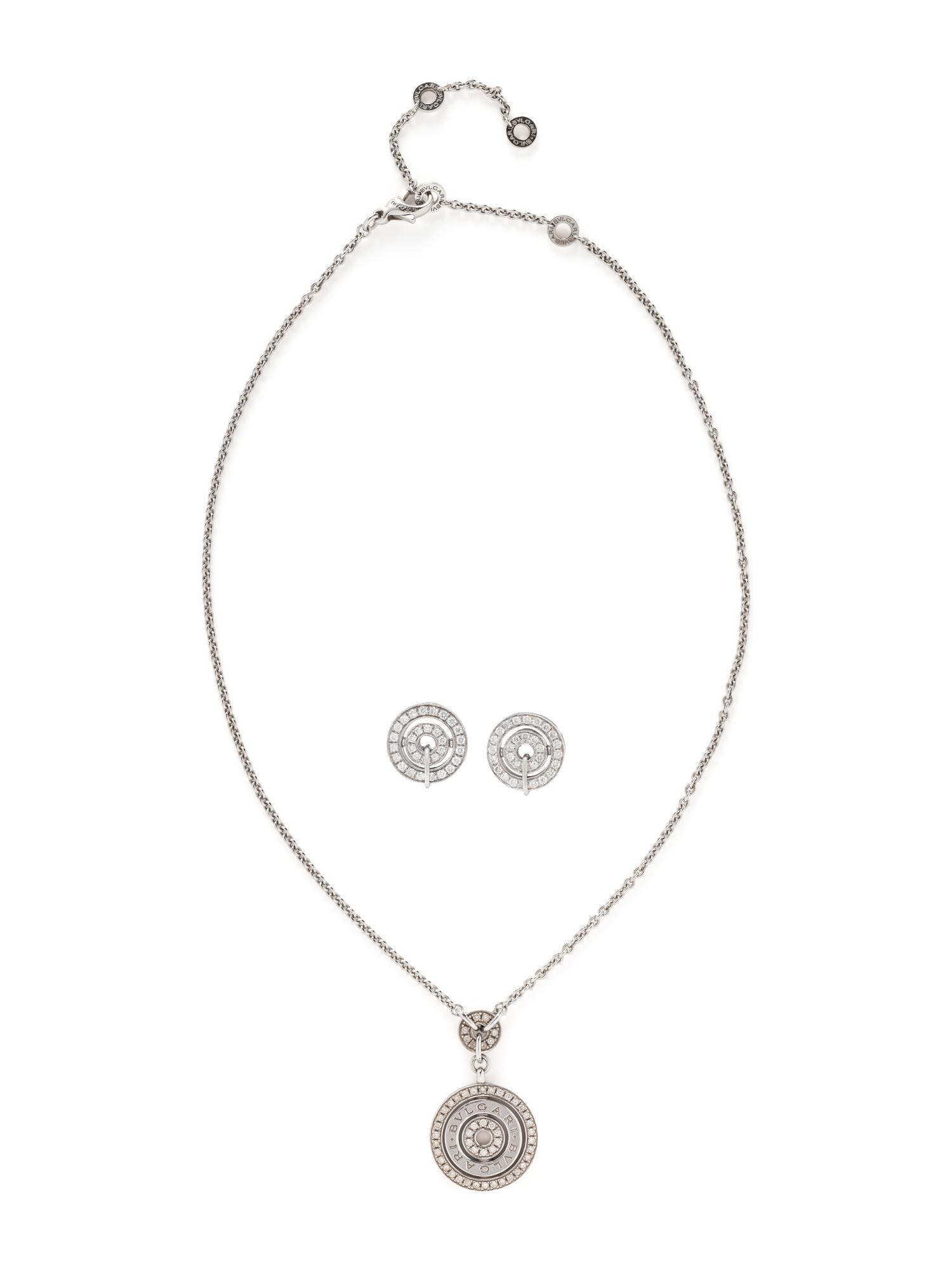 BULGARI, WHITE GOLD AND DIAMOND 'ASRALE' NECKLACE AND CLIP EARRINGS
