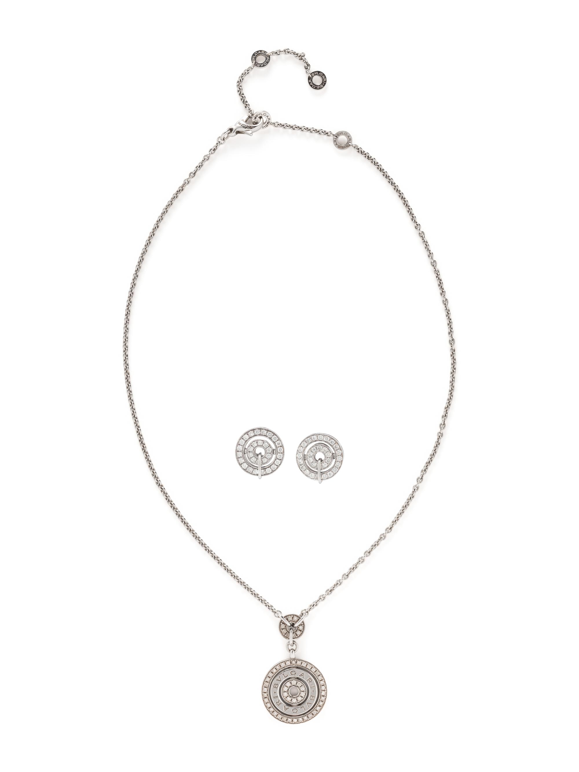 BULGARI, WHITE GOLD AND DIAMOND 'ASRALE' NECKLACE AND CLIP EARRINGS