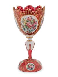 A Bohemian Gilt and Enameled Ruby Glass Goblet