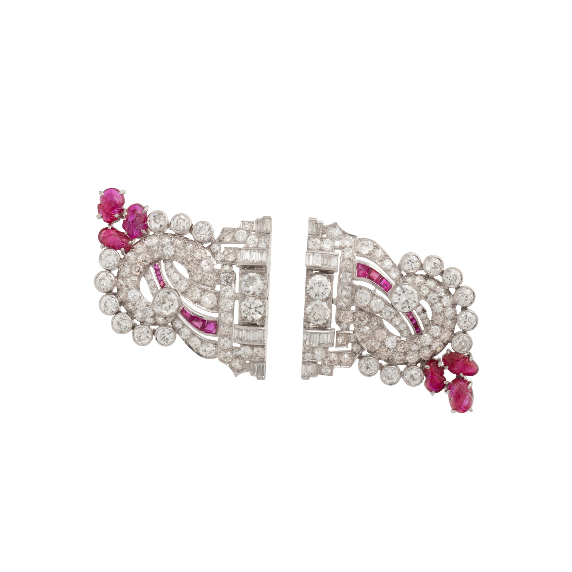 ART DECO, DIAMOND AND RUBY DRESS CLIPS