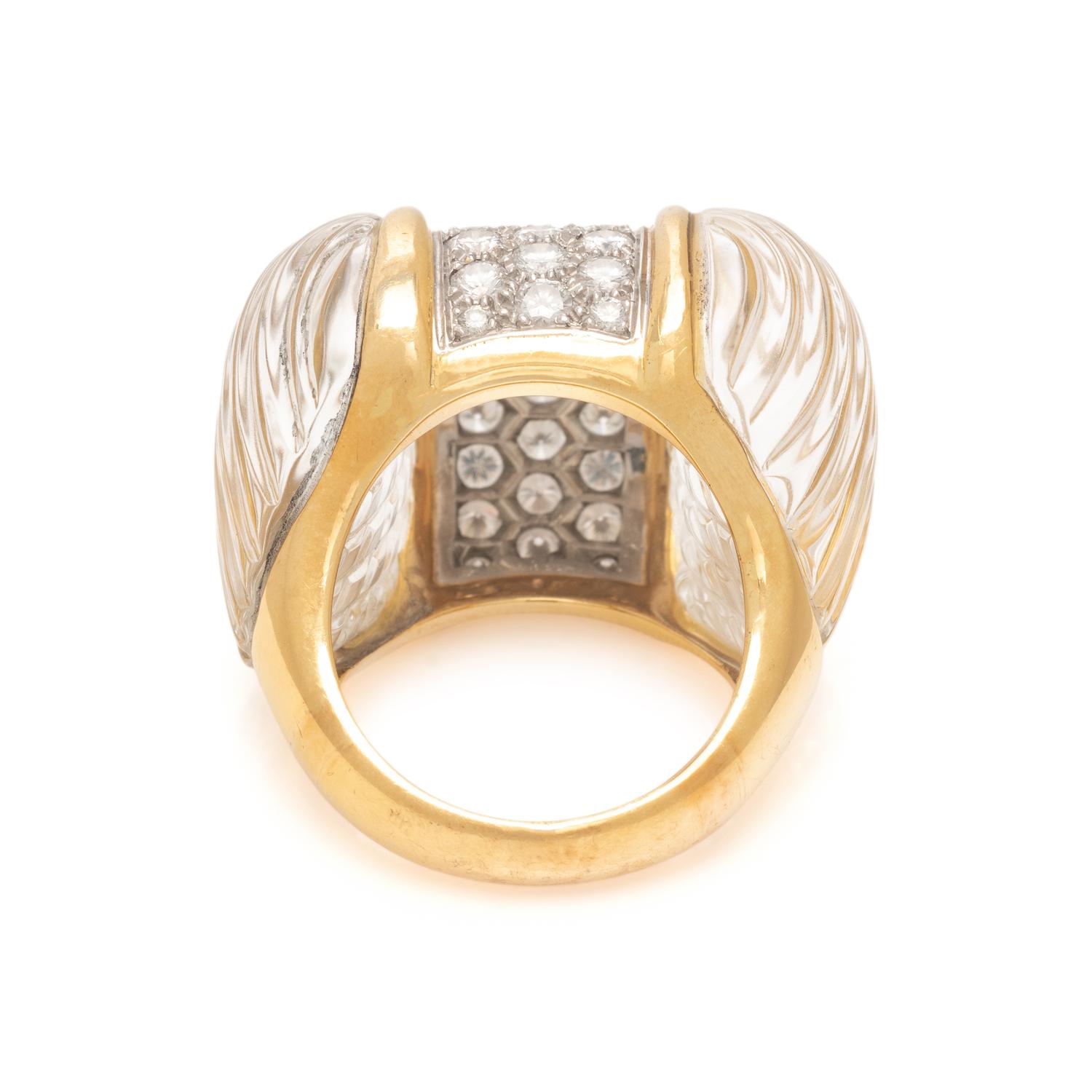 YELLOW GOLD, ROCK CRYSTAL AND DIAMOND RING