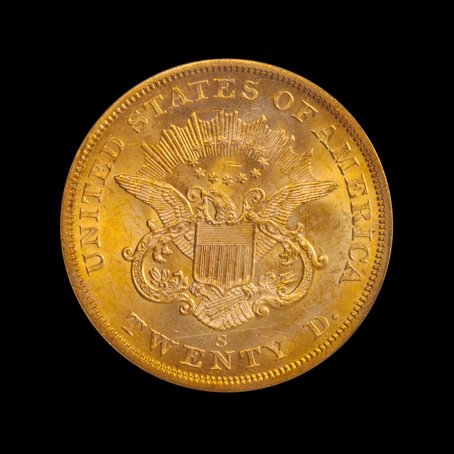 A United States 1857-S Liberty Head $20 Gold Coin