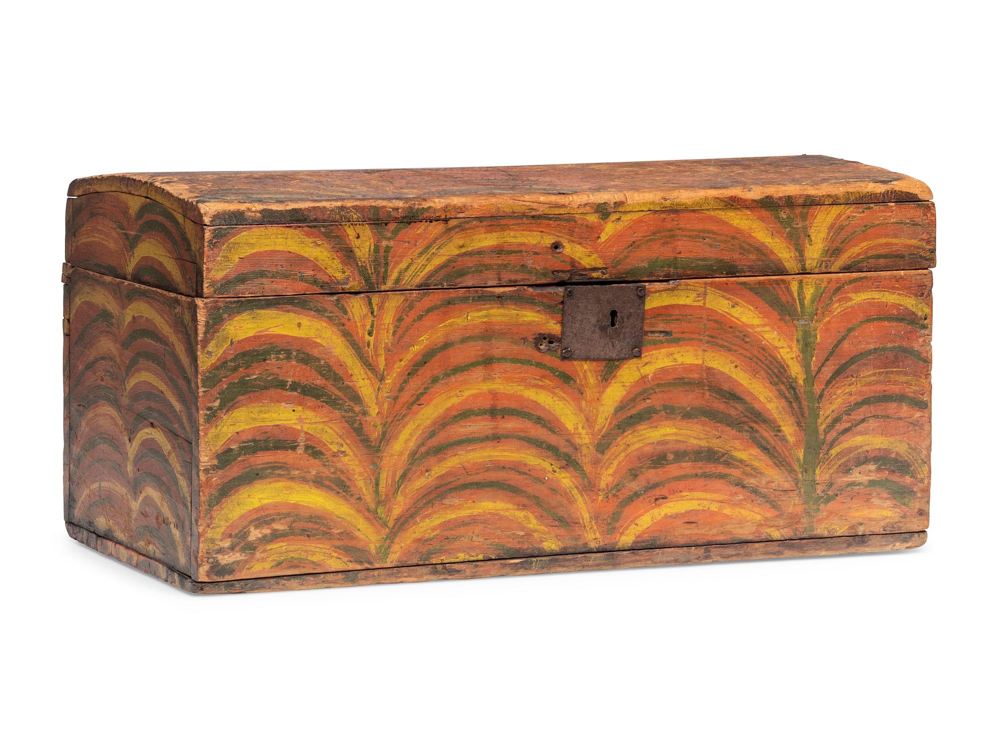A Country Painted Pine Domed Top Blanket Box, 19th Century