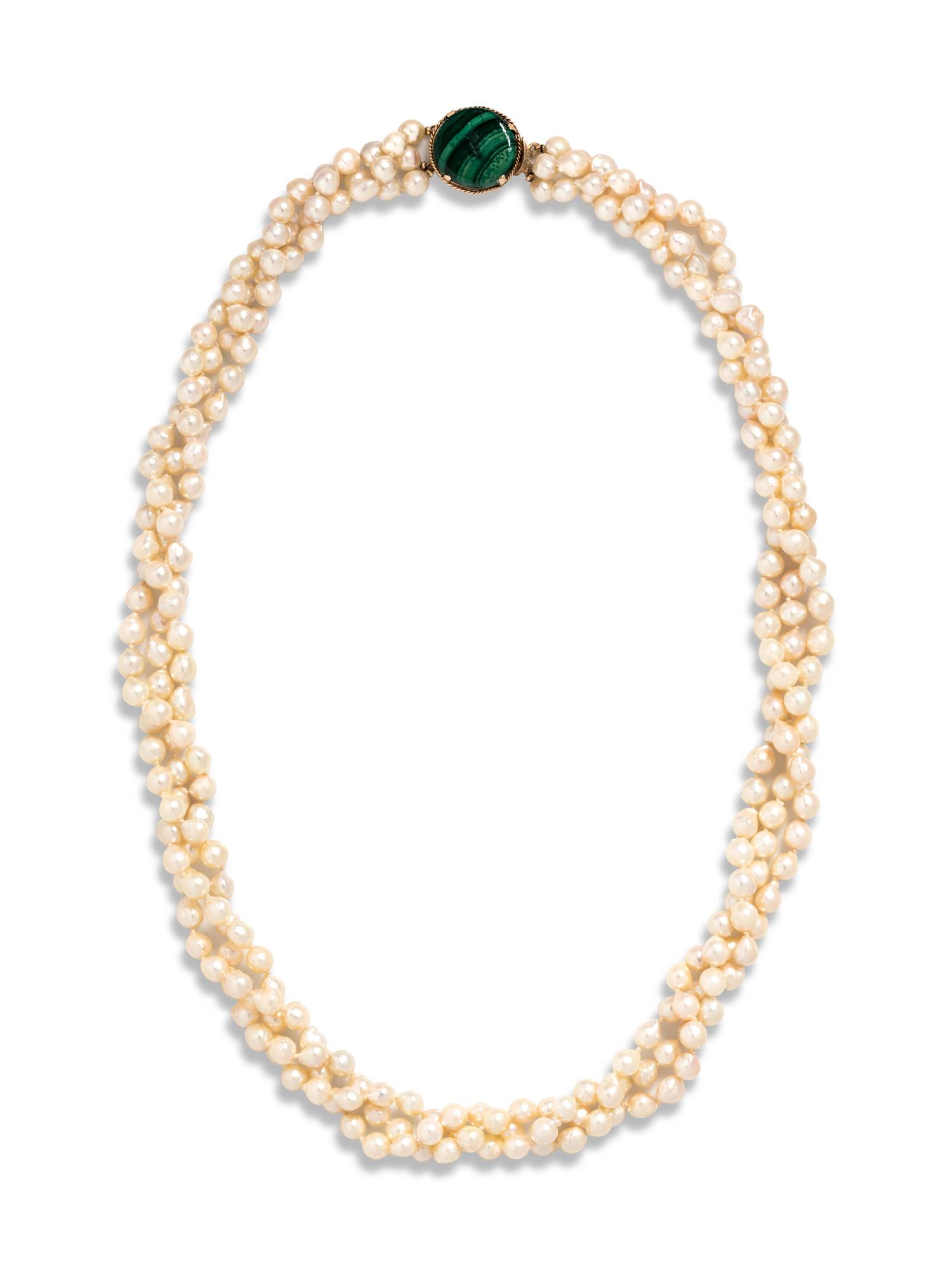 CULTURED PEARL AND MALACHITE NECKLACE