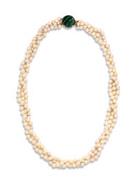 CULTURED PEARL AND MALACHITE NECKLACE