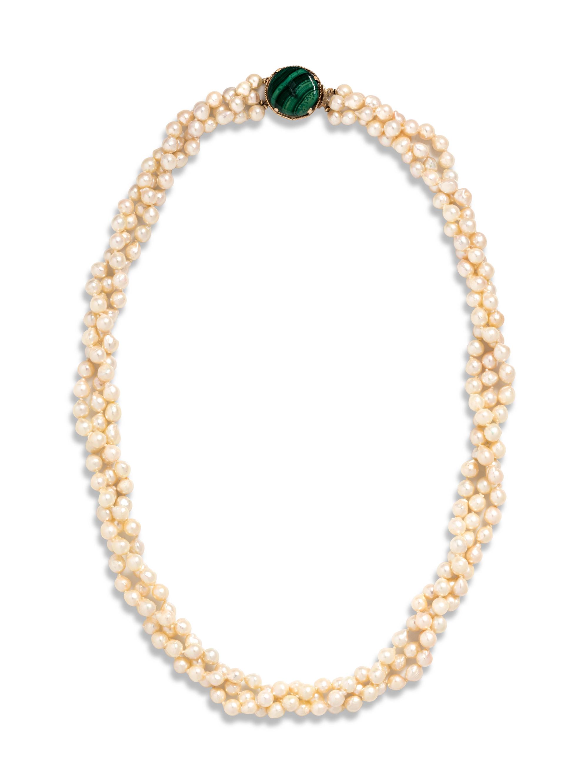 CULTURED PEARL AND MALACHITE NECKLACE