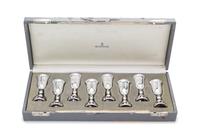 A Set of Eight American Silver Cordials, Alphonse LaPaglia for International Silver Co., Meriden, CT, Circa 1950, with etched monogram