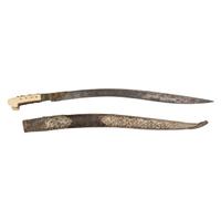 Ottoman Yatagan Sword with Etched Blade and Silver Mounted Scabbard