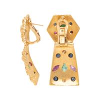 YELLOW GOLD AND MULTIGEM PENDANT EARRINGS