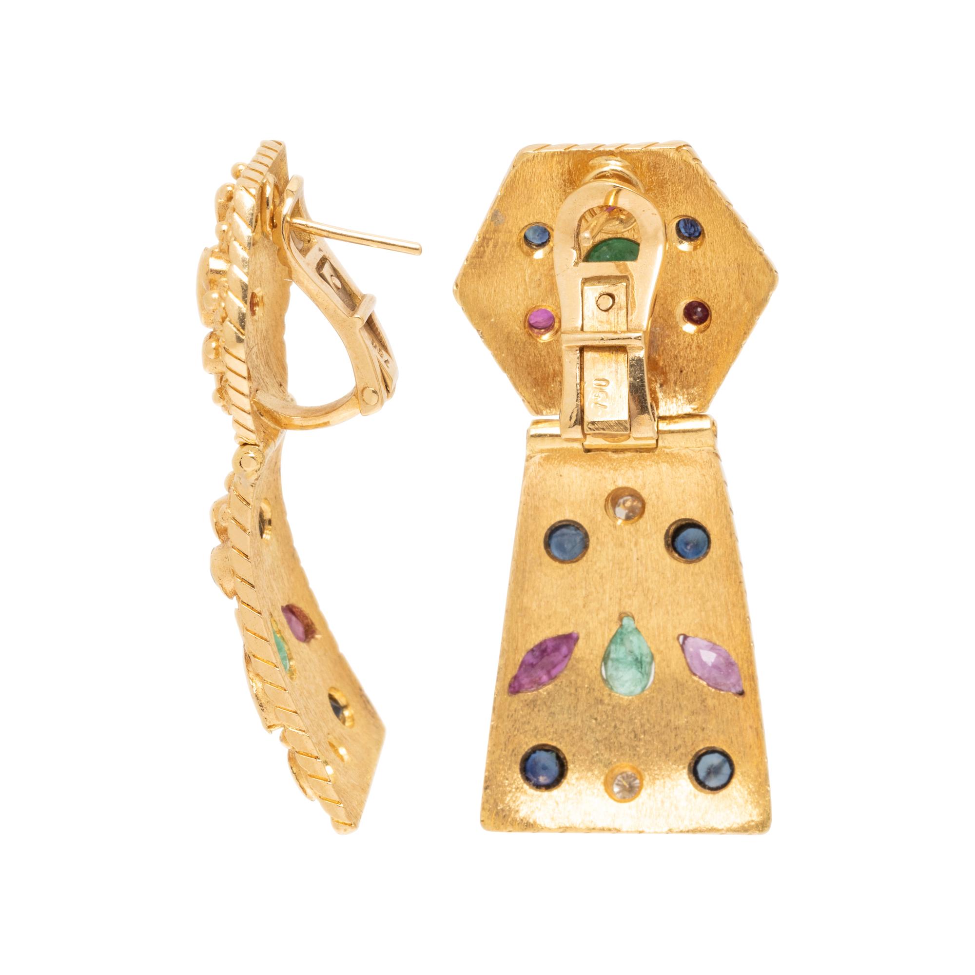 YELLOW GOLD AND MULTIGEM PENDANT EARRINGS