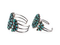 Navajo or Zui Silver Wire Cuff Bracelets, with Tuquoise Clusters