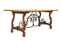 A Spanish Baroque Style Iron-Mounted Oak Trestle Table