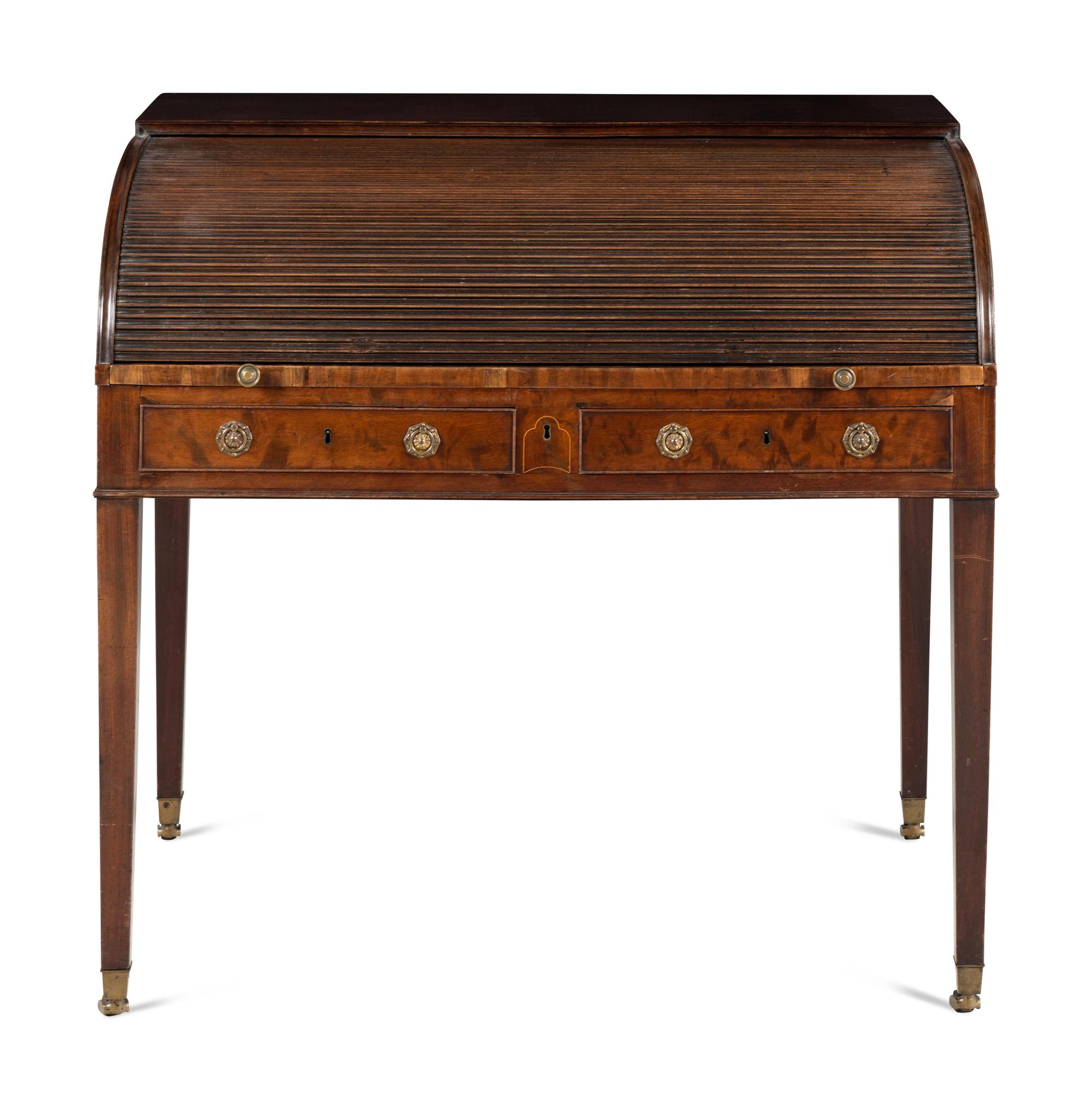 A George III Mahogany Tambour-Top Drafting Desk