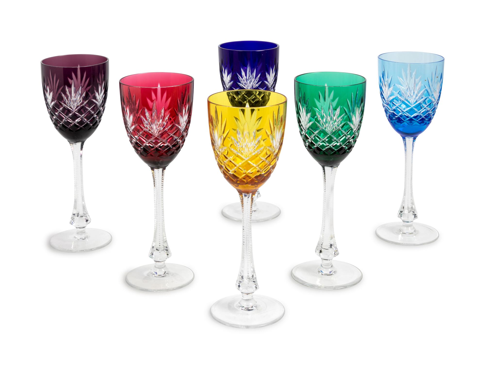 A Set of Six Fabergé Colored Cut Glass Stems