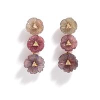 CARVED SAPPHIRE AND DIAMOND FLOWER EARRINGS