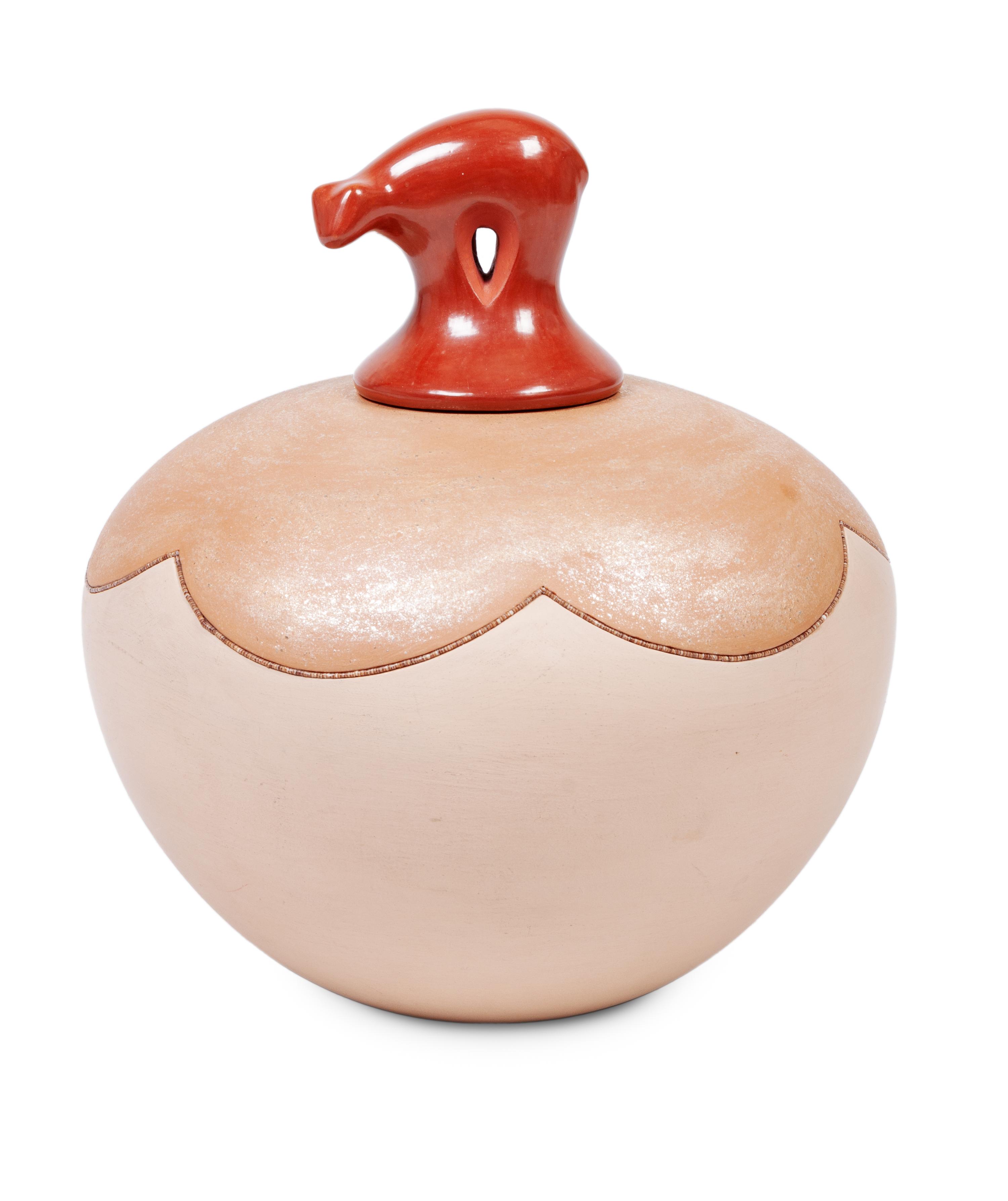 Buff and Micaceous Pottery Jar, with Redware Bear Lid